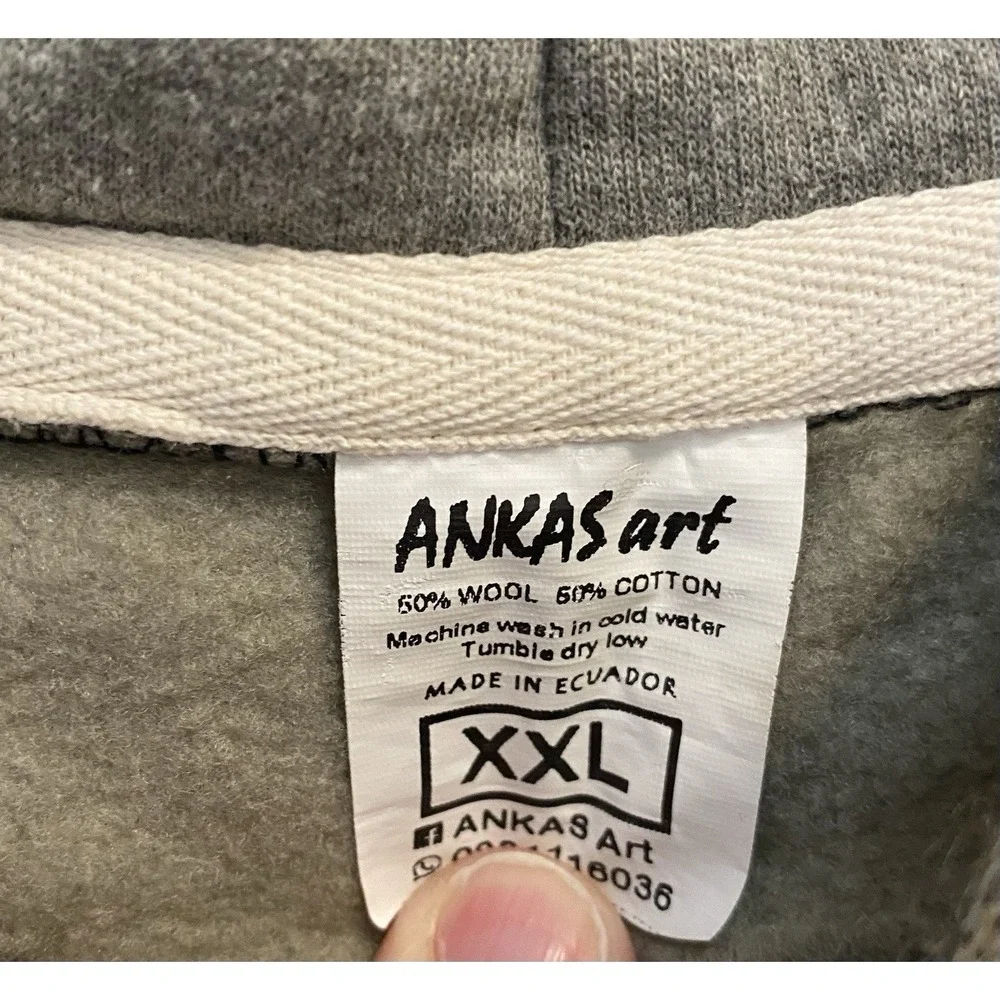 ANKAS Art‎ Baja Hoodie XXL Gray Southwestern Wool Blend Pullover Ecuador